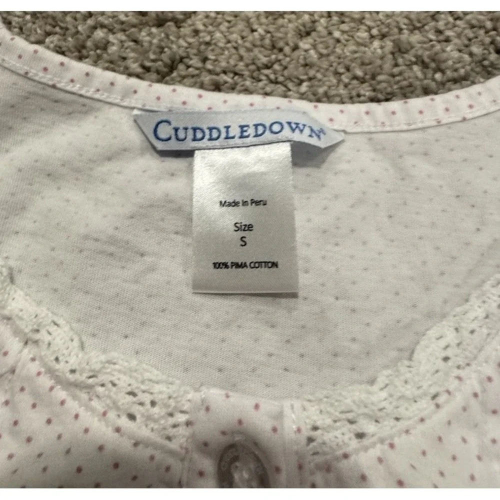 Cuddledown Nightgown Womens S Polka Dot Embroidered Pink White Long Sleeves Pima